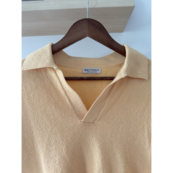 Beauty&Youth United Arrows Mens M Yellow Gauge Balloon Skipper Knit SweaterPolo - Picture 3 of 9